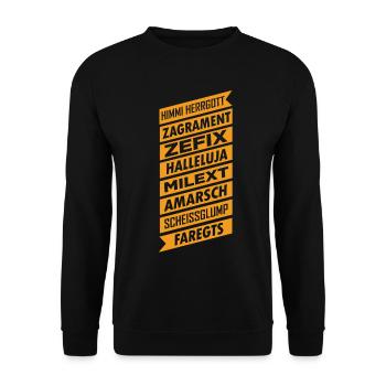 Zefix Spruch Herrgott Grantler Tracht - Unisex Pullover - Schwarz - Vorne - Alina (178cm) & Michal (187cm)