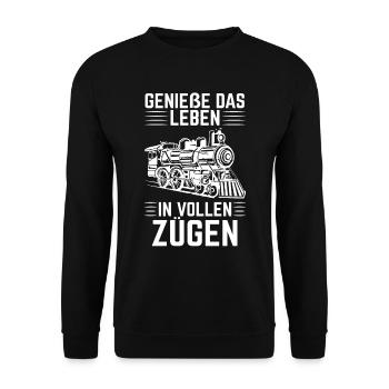 Lokomotive Zug Spruch Eisenbahn Gleis - Unisex Pullover - Schwarz - Vorne - Alina (178cm) & Michal (187cm)