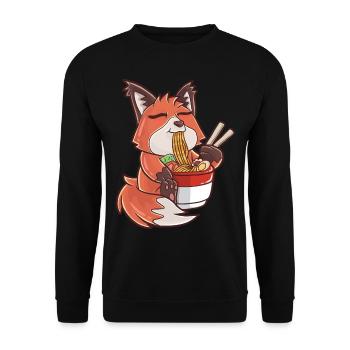 Ramen Kawaii Fuchs - Unisex Pullover - Schwarz - Vorne - Alina (178cm) & Michal (187cm)
