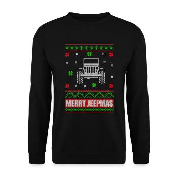 Ugly Christmas Jeep Advent Auto Geschenk - Unisex Pullover - Schwarz - Vorne - Alina (178cm) & Michal (187cm)