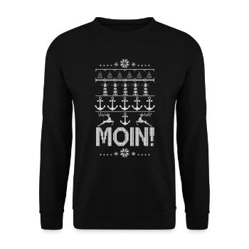 Ugly Christmas Moin Leuchtturm Anker - Unisex Pullover - Schwarz - Vorne - Alina (178cm) & Michal (187cm)