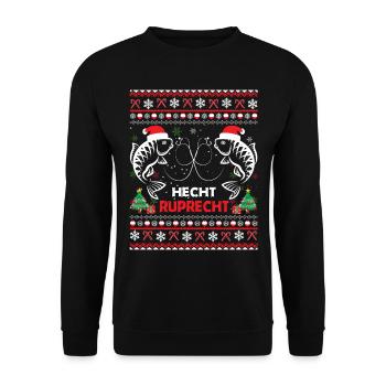 Ugly Christmas Sweater Hecht Ruprecht - Unisex Pullover - Schwarz - Vorne - Alina (178cm) & Michal (187cm)