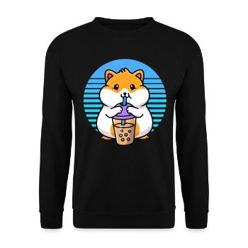 Kawaii süße Boba Hamster Taro Bubble Pearl Milch - Unisex Pullover - Schwarz - Vorne - Alina (178cm) & Michal (187cm)