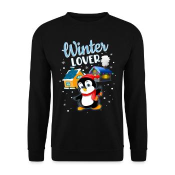 Hiver amour Noël Neige Pingouin - Sweat-shirt Unisexe - noir - Devant - Alina (178cm) & Michal (187cm)