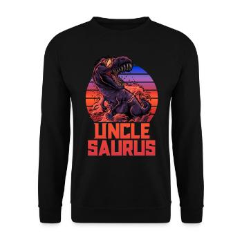 Unclesaurus TRex Shirt Onkel Saurus Retro 80er Jahre - Unisex Pullover - Schwarz - Vorne - Alina (178cm) & Michal (187cm)
