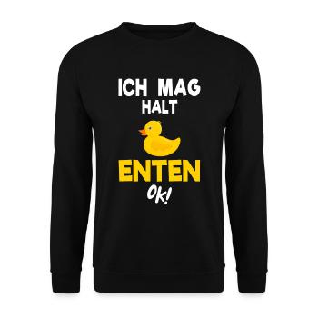 Ente Gelbe Enten Geschenkidee - Unisex Pullover - Schwarz - Vorne - Alina (178cm) & Michal (187cm)