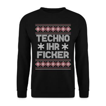 Ugly Christmas Sweater Techno Weihnachten - Unisex Pullover - Schwarz - Vorne - Alina (178cm) & Michal (187cm)