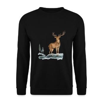 Cerf Art Forêt Forêt-Noire - Sweat-shirt Unisexe - noir - Devant - Alina (178cm) & Michal (187cm)