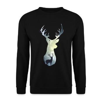 Hirsch Geweih Wald Reh Rotwild Rentier - Unisex Pullover - Schwarz - Vorne - Alina (178cm) & Michal (187cm)