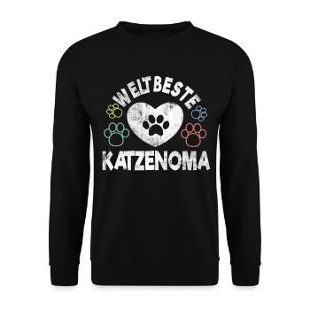weltbeste Katzenoma Katzen Oma T-Shirt - Unisex Pullover - Schwarz - Vorne - Alina (178cm) & Michal (187cm)