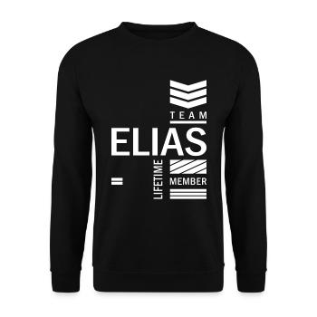 Elias personalisierter Name Geburtstagsgeschenk - Unisex Pullover - Schwarz - Vorne - Alina (178cm) & Michal (187cm)
