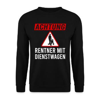 Achtung Rentner mit Dienstwagen Ruhestand Geschenk - Unisex Pullover - Schwarz - Vorne - Alina (178cm) & Michal (187cm)
