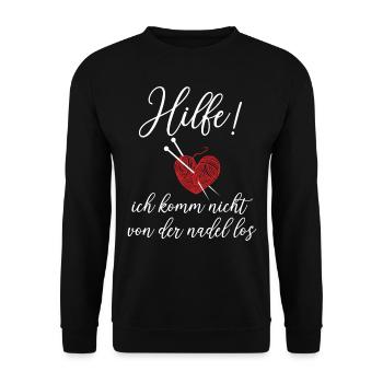 Häkeln Spruch Nadel Garn Stricknadel - Unisex Pullover - Schwarz - Vorne - Alina (178cm) & Michal (187cm)
