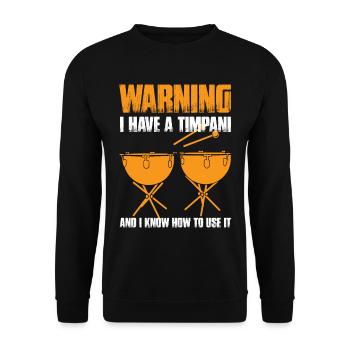 Timpani Musician Warning Concert Instrument - Unisex Sweatshirt - black - Front - Alina (178cm) & Michal (187cm)