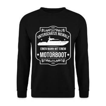 Bootsbesitzer Motorboot Bootsfahrer Bootsfahrt - Unisex Pullover - Schwarz - Vorne - Alina (178cm) & Michal (187cm)