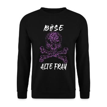 Böse Alte Frau Ironie Leopard Totenkopf Bikerin - Unisex Pullover - Schwarz - Vorne - Alina (178cm) & Michal (187cm)