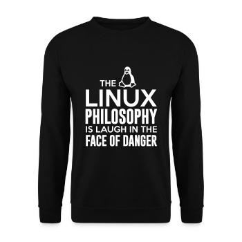Linux Geek Philosophie Programmierer - Unisex Pullover - Schwarz - Vorne - Alina (178cm) & Michal (187cm)