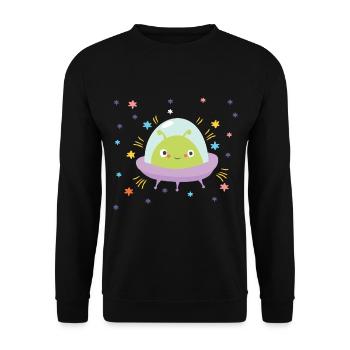 Süßes UFO Weltraum Alien Außerirdische - Unisex Pullover - Schwarz - Vorne - Alina (178cm) & Michal (187cm)