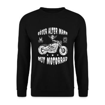 Biker Humor Funny - Böser alter Mann mit Motorrad - Unisex Pullover - Schwarz - Vorne - Alina (178cm) & Michal (187cm)