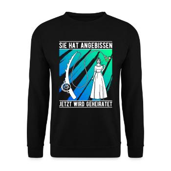 Angler Verlobung Junggesellenabschied Angeln - Unisex Pullover - Schwarz - Vorne - Alina (178cm) & Michal (187cm)