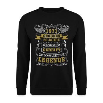 50. Geburtstag Jahrgang 1971 50 Jahre Geschenkidee - Unisex Pullover - Schwarz - Vorne - Alina (178cm) & Michal (187cm)