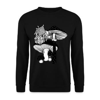 Magisches Pilz Haus Goa Design Geschenkidee - Unisex Pullover - Schwarz - Vorne - Alina (178cm) & Michal (187cm)