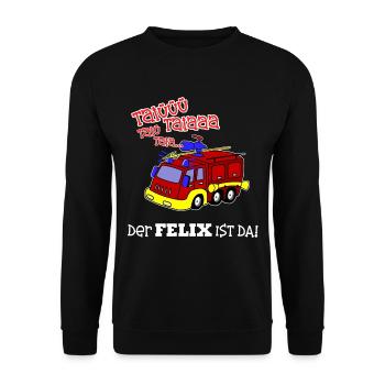 Geburt Geschenk Geburtstag Name Felix Feuerwehr - Unisex Pullover - Schwarz - Vorne - Alina (178cm) & Michal (187cm)
