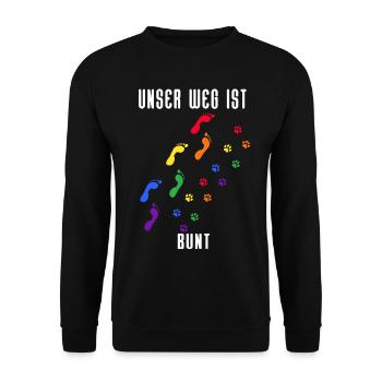 Fußspuren Pfoten Hund Regenbogen Gay Pride CSD - Unisex Pullover - Schwarz - Vorne - Alina (178cm) & Michal (187cm)