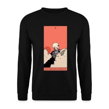 Morgenmuffel Tarotkarte Okkulte Geschenkidee - Unisex Pullover - Schwarz - Vorne - Alina (178cm) & Michal (187cm)