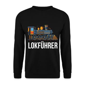 Lokführer Eisenbahn Dampflok Lok Einsteigen - Unisex Pullover - Schwarz - Vorne - Alina (178cm) & Michal (187cm)