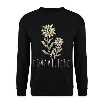 Alpen Edelweiß Hoamatliebe Schweiz Österreich - Unisex Pullover - Schwarz - Vorne - Alina (178cm) & Michal (187cm)