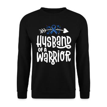 Ehemann einer Kriegerfamilie Blue Darmkrebs - Unisex Pullover - Schwarz - Vorne - Alina (178cm) & Michal (187cm)