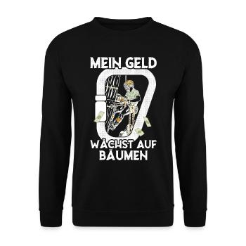 Mein Geld wächst auf Bäumen Arborist Baumpfleger - Unisex Pullover - Schwarz - Vorne - Alina (178cm) & Michal (187cm)