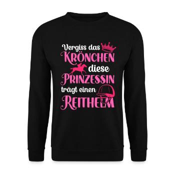 Prinzessin trägt Reithelm Reiterin Reiten Geschenk - Unisex Pullover - Schwarz - Vorne - Alina (178cm) & Michal (187cm)