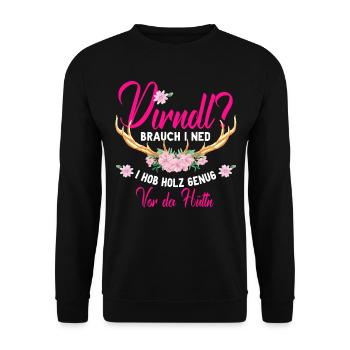 Dirndl Holz Vor Der Hütte Bayrisch Wiesn Tracht - Unisex Pullover - Schwarz - Vorne - Alina (178cm) & Michal (187cm)