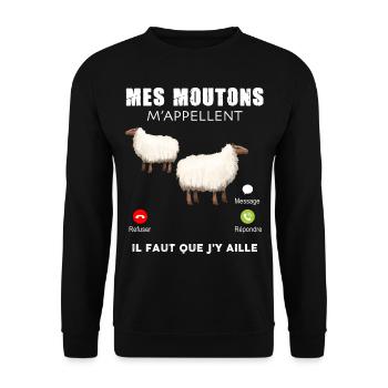 Mes moutons m'appellent il faut que j'y aille - Sweat-shirt Unisexe - noir - Devant - Alina (178cm) & Michal (187cm)