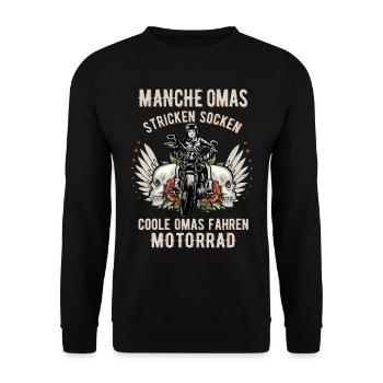 Biker-Oma Morradfahrer Lustiges Motorrad Shirt - Unisex Pullover - Schwarz - Vorne - Alina (178cm) & Michal (187cm)