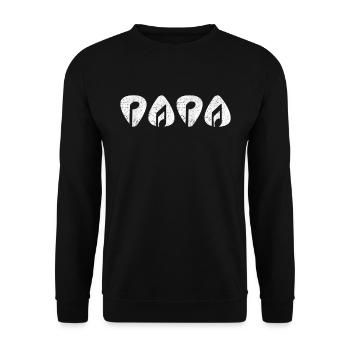 Gitarren Papa Musiker Noten Plektron Gitarrist - Unisex Pullover - Schwarz - Vorne - Alina (178cm) & Michal (187cm)
