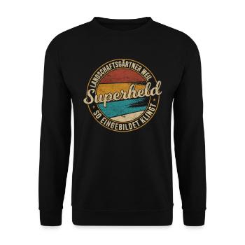 Landschaftsgärtner Superheld Galabau Geschenk - Unisex Pullover - Schwarz - Vorne - Alina (178cm) & Michal (187cm)
