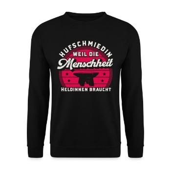 Hufschmiedin Pferdeschmiedin Hufbeschlagschmiedin - Unisex Pullover - Schwarz - Vorne - Alina (178cm) & Michal (187cm)