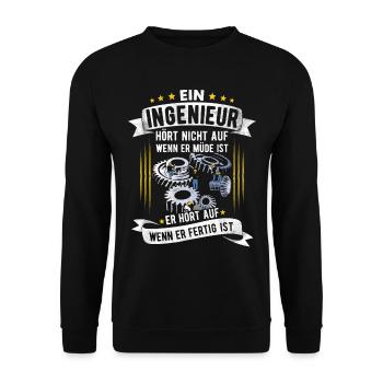 Ingenieur Hört auf wenn er fertig ist Geschenk - Unisex Pullover - Schwarz - Vorne - Alina (178cm) & Michal (187cm)