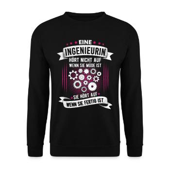 Ingenieurin Hört auf wenn sie fertig ist - Unisex Pullover - Schwarz - Vorne - Alina (178cm) & Michal (187cm)