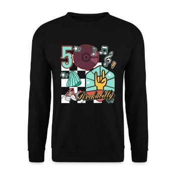 Rockabilly 50er Jahre Musik Rock N' Roll - Unisex Pullover - Schwarz - Vorne - Alina (178cm) & Michal (187cm)