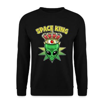 Space King Alien - Unisex Sweatshirt - black - Front - Alina (178cm) & Michal (187cm)