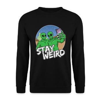 Alien Handy Selfie - Unisex Pullover - Schwarz - Vorne - Alina (178cm) & Michal (187cm)
