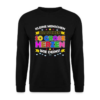 Kleine Menschen Brauchen So Große Herzen Wie Deins - Unisex Pullover - Schwarz - Vorne - Alina (178cm) & Michal (187cm)