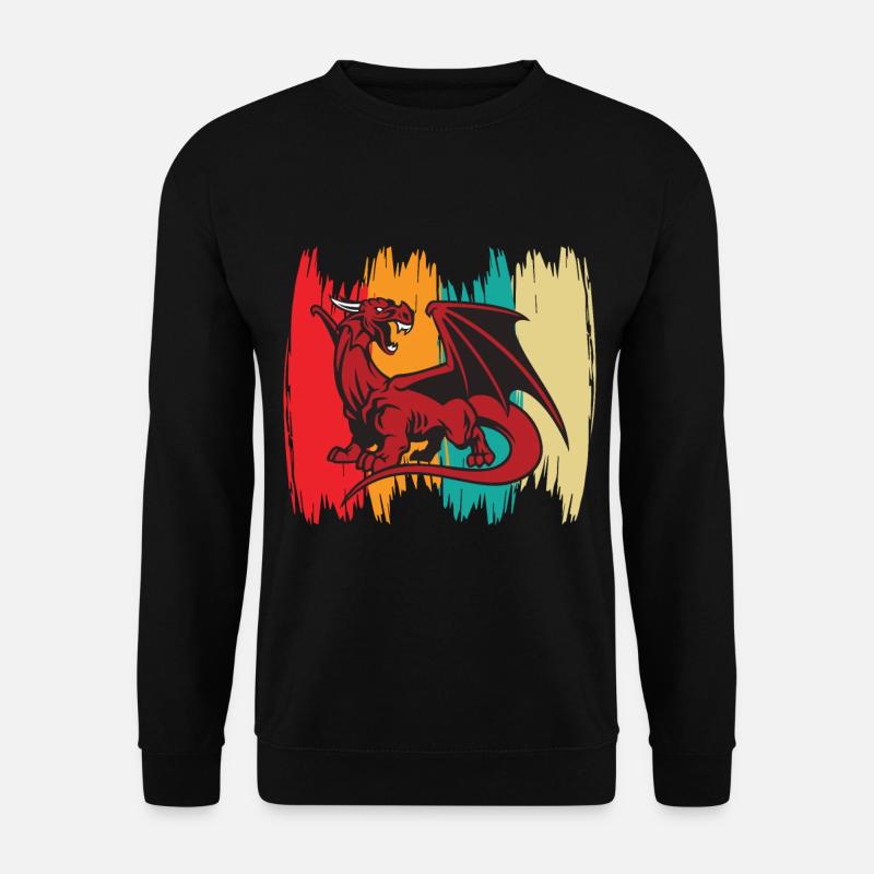 Drache Retro Vintage Mittelalter mit Feuer - Unisex Pullover - Schwarz