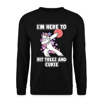 Dabbing Unicorn Disc Golf I'm Here To Hit Trees - Unisex Sweatshirt - black - Front - Alina (178cm) & Michal (187cm)