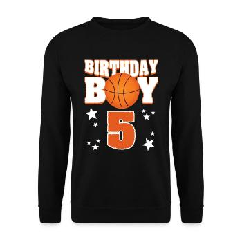 Birthday Boy 5th Birthday Basketball Mitgebsel - Unisex Sweatshirt - black - Front - Alina (178cm) & Michal (187cm)