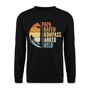 Papitän Papa Kapitän Vatertag Captain Anker Segler - Unisex Pullover - Schwarz - Vorne - Alina (178cm) & Michal (187cm)
